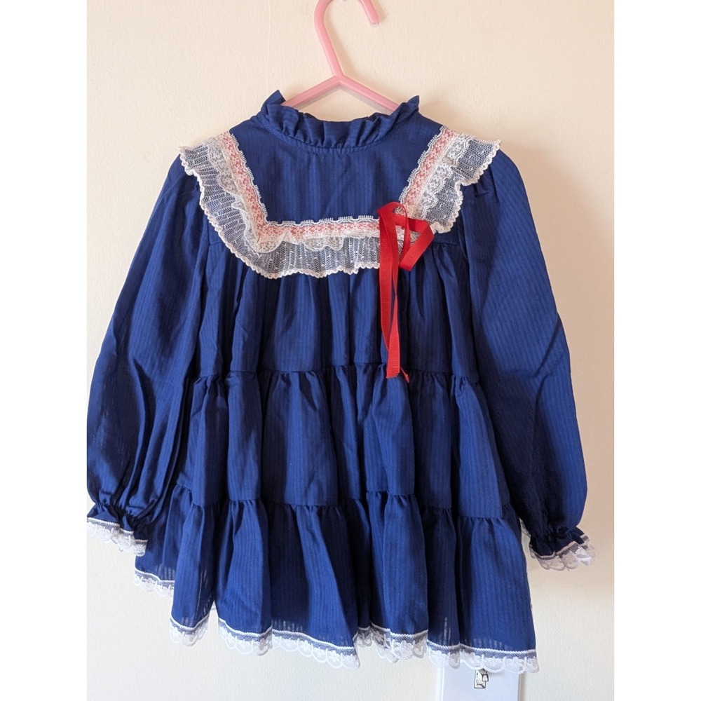 Vintage Bryan USA Baby Girl Ruffle Dress Size 4T Blue Ribbon Victorian Edwardian